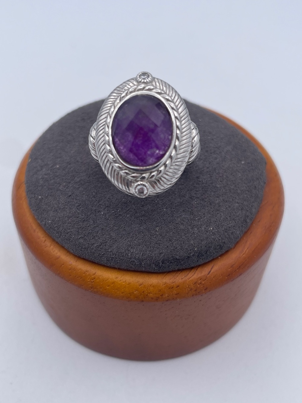 Judith Ripka Sterling Silver 925 Amethyst Doublet CZ Ring Size 5 Heavy 12.7g